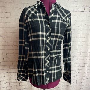Idyllwind pearl snap black plaid flannel long sleeve shirt size small